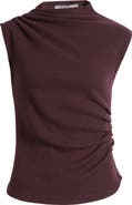 Wit & Wisdom Asymmetric Ruched Sleeveless Mock Neck Knit Top