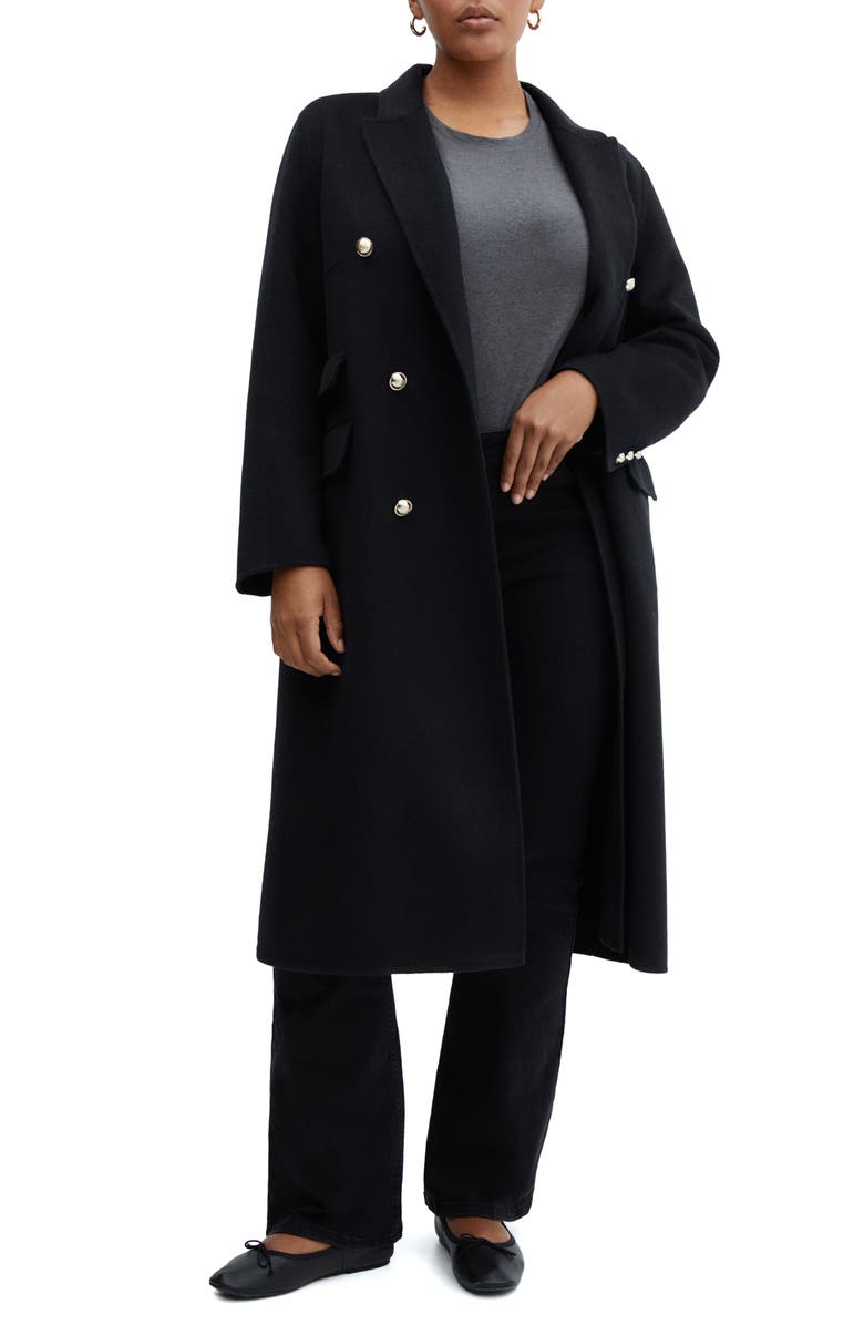 MANGO Double Breasted Wool Blend Coat, Alternate, color, 