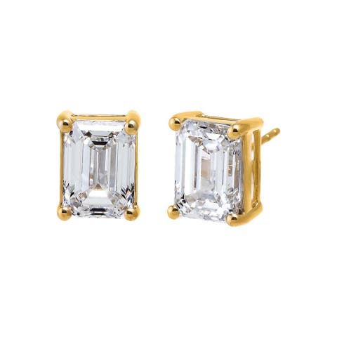 Lab Grown Diamond 6 Carat Emerald Stud Earring