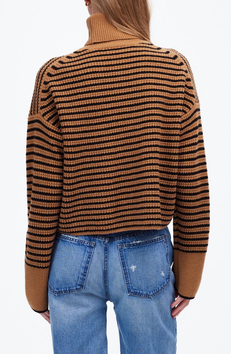 Madewell Stripe Wool Waffle Knit Turtleneck Sweater, Alternate, color, Hthr Caramel Stripe