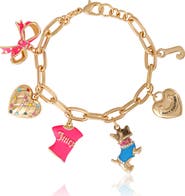 Juicy Couture Pink and Gold Charm Bracelet with Bow, Dog, and Heart, 7.5''