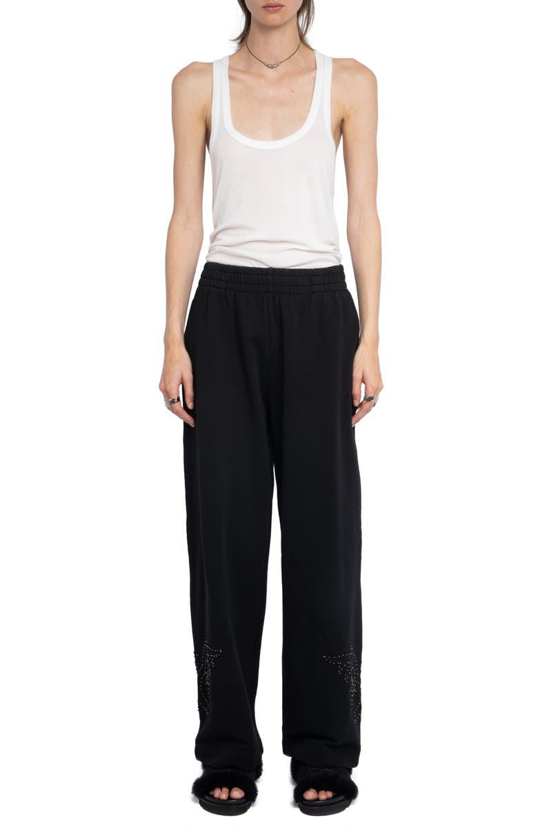 Zadig & Voltaire Clem Mo Patch Stud Cotton Wide Leg Sweatpants, Alternate, color, 