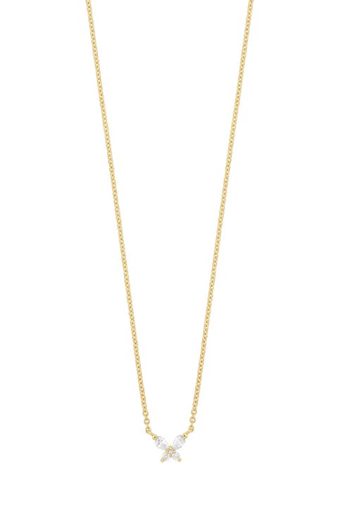 18K Yellow Gold Diamond Butterfly Pendant Necklace