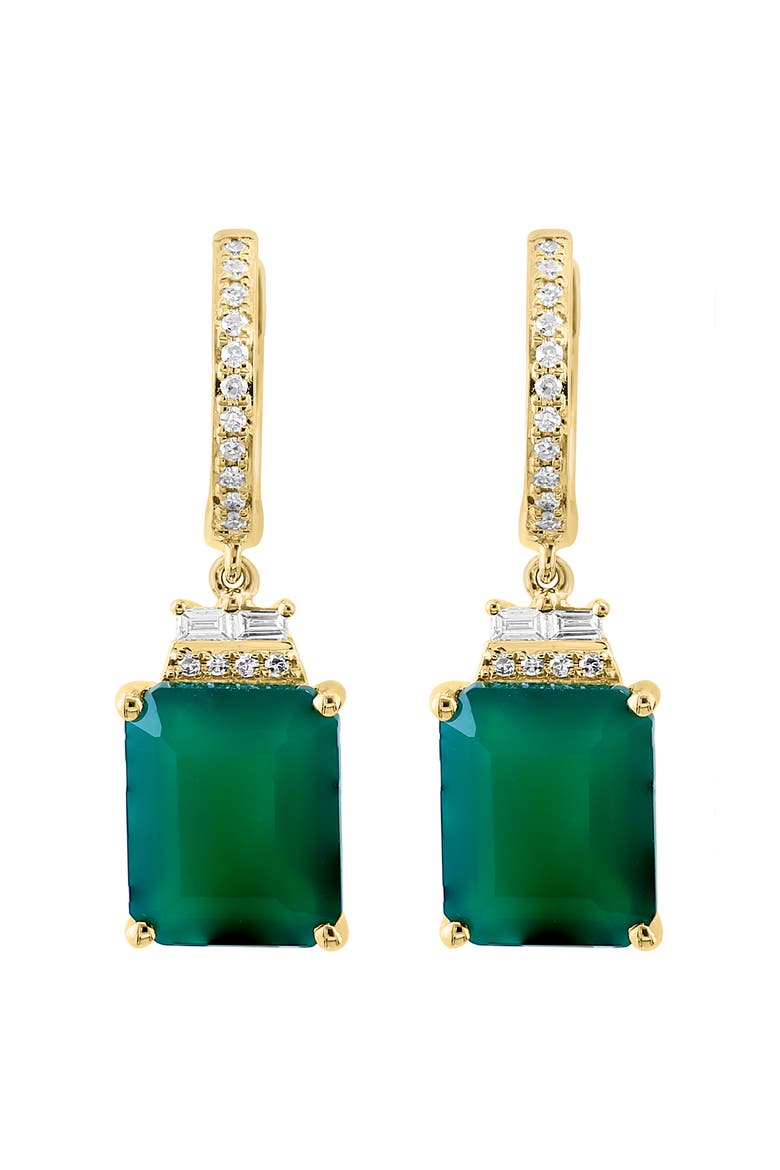 14K Yellow Gold Diamond Emerald Cut Green Onyx Drop Earrings, Main, color, 14K Gold