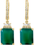 EFFY 14K Yellow Gold Diamond Emerald Cut Green Onyx Drop Earrings
