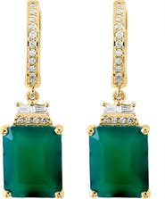 EFFY 14K Yellow Gold Diamond Emerald Cut Green Onyx Drop Earrings
