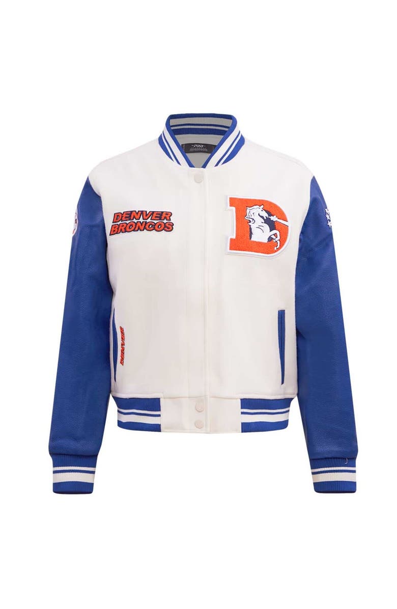 PRO STANDARD Women's Pro Standard  Cream Denver Broncos Retro Classic Vintage Full-Zip Varsity Jacket, Alternate, color, 