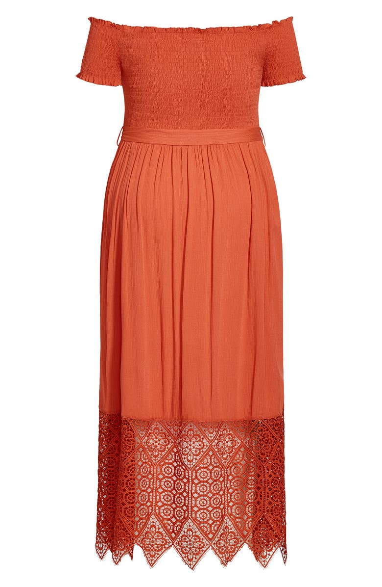 City Chic Off the Shoulder Maxi Dress, Alternate, color, Tangerine