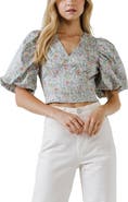 Endless Rose Floral Print Puff Sleeve Crop Top