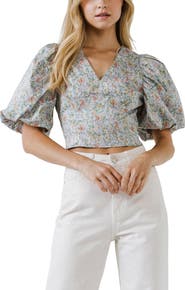 Endless Rose Floral Print Puff Sleeve Crop Top