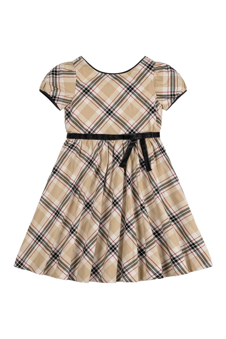 Girls' Puff Sleeve Party Dress, Kids, Alternate, color, Classic Tan Plaid