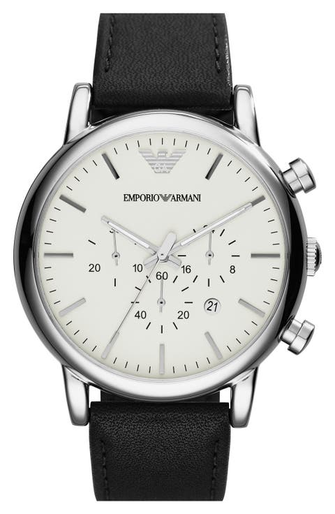 Chronograph Leather Strap Watch, 46mm