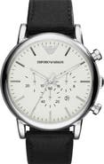 Emporio Armani Chronograph Leather Strap Watch, 46mm