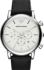 Emporio Armani Chronograph Leather Strap Watch, 46mm