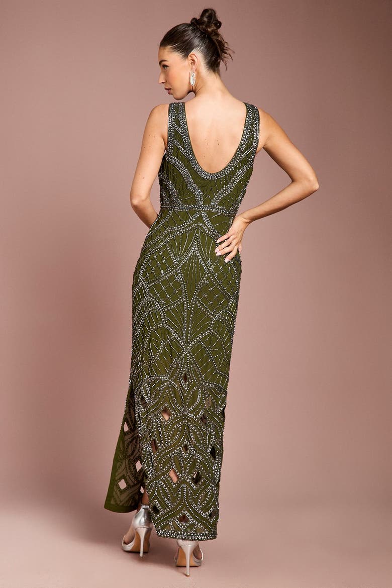 Embellished V-Neck Maxi Dress, Alternate, color, Green