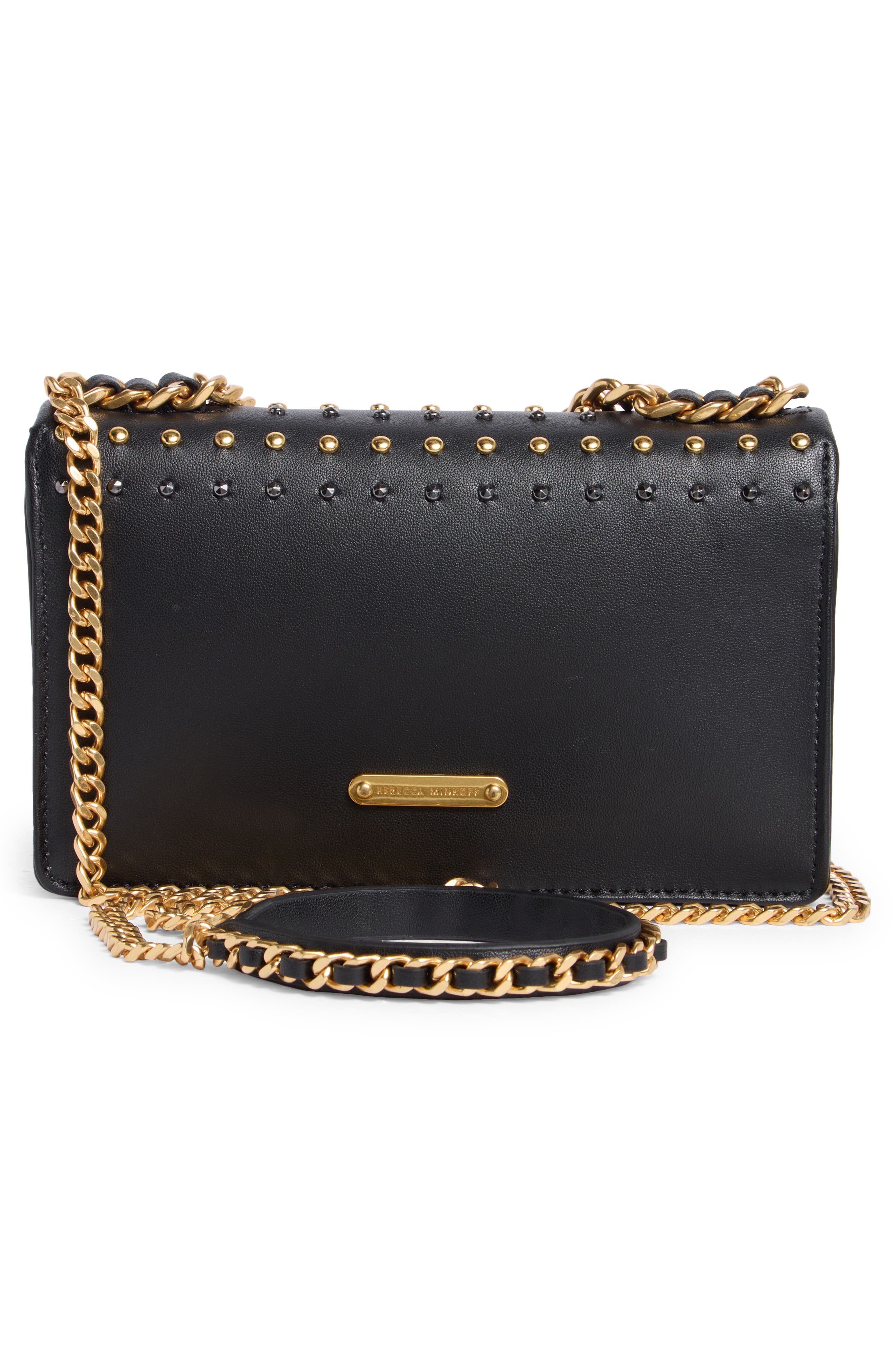 Rebecca Minkoff Gleaming Stud Mini Crossbody Bag, Alternate, color, Black