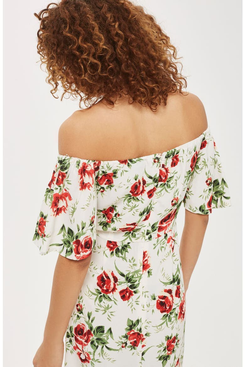 Bardot Rose Print Midi Dress, Alternate, color, IVORY MULTI