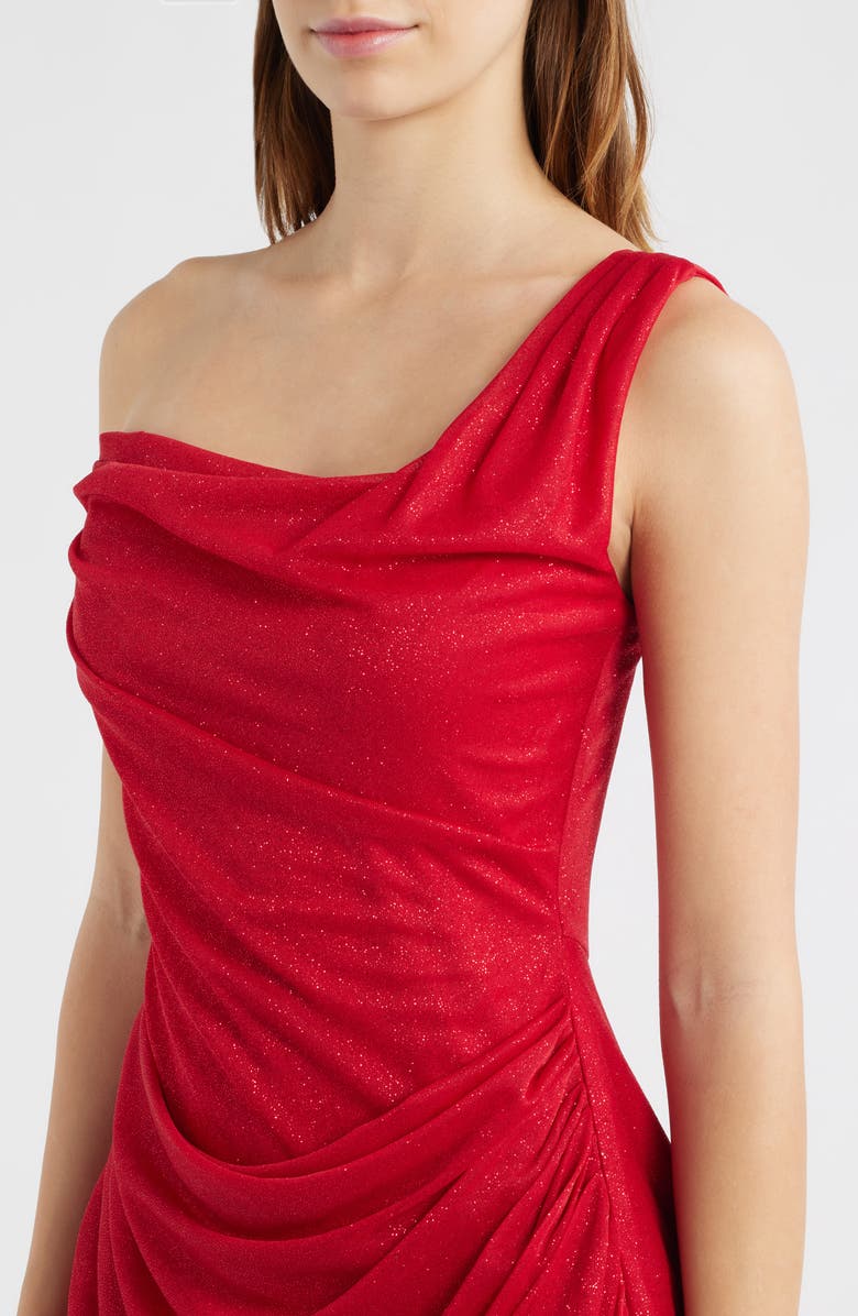Jump Apparel One-Shoulder Glitter Matte Jersey Cocktail Minidress, Alternate, color, Red