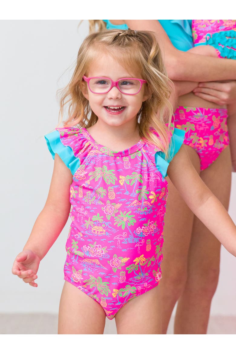 Baby Girls V-Back One Piece, Alternate, color, Neon Island Time