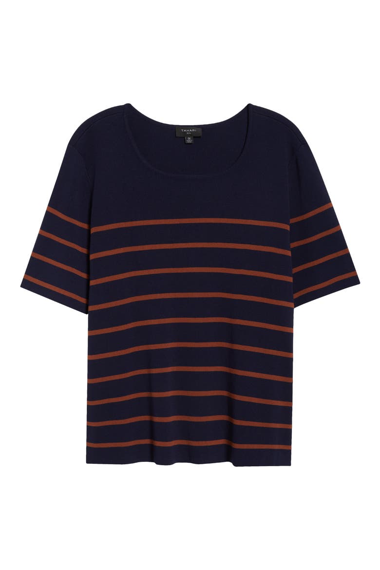Stripe Short Sleeve Sweater, Alternate, color, NAVY TAWNY