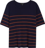 Tahari ASL Stripe Short Sleeve Sweater