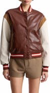 Avec Les Filles Faux Leather Varsity Bomber Jacket