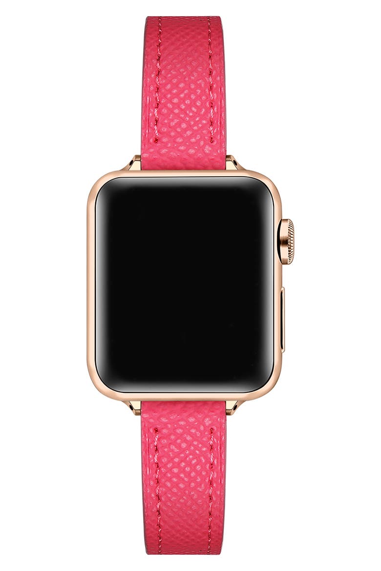 Cleo Skinny Leather Apple Watch® Watchband, Alternate, color, HOT PINK