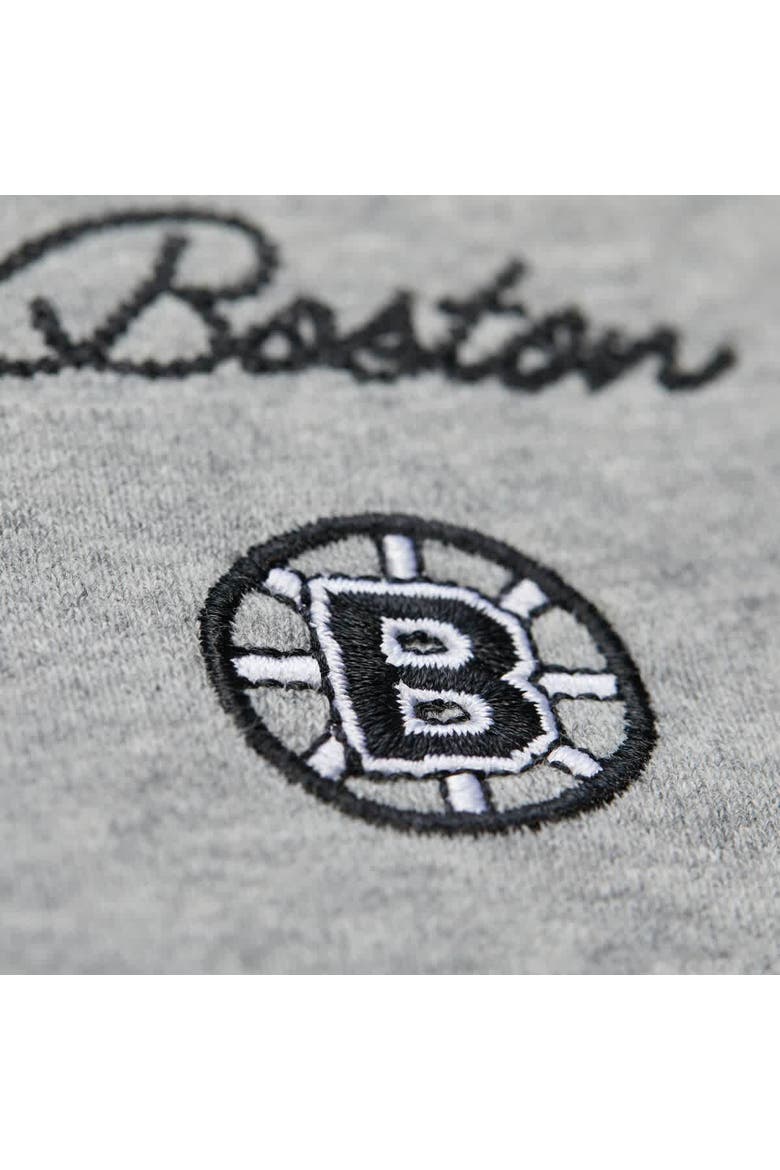Women's Mitchell & Ness Heather Gray Boston Bruins Logo Lightweight Pullover Sweatshirt, Alternate, color, Heather Gray