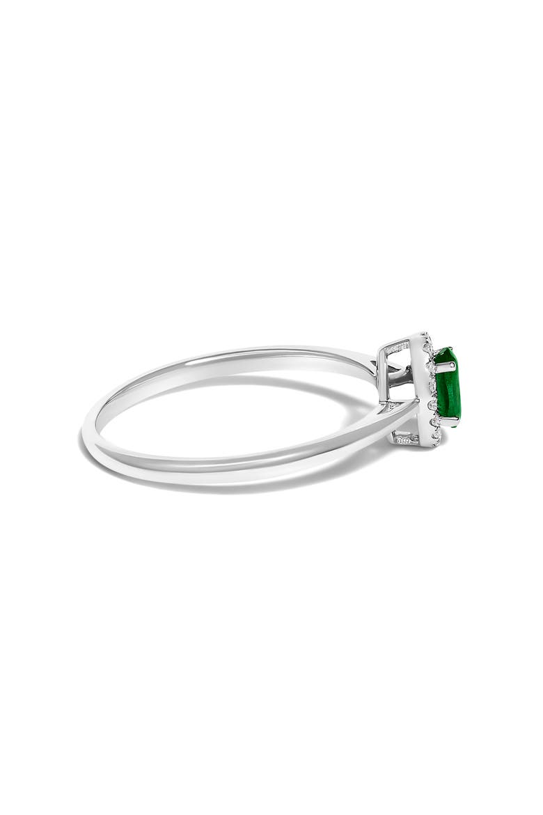 10K White Gold Oval and Diamond Accent Halo Birthstone Ring, Alternate, color, Green Emerald