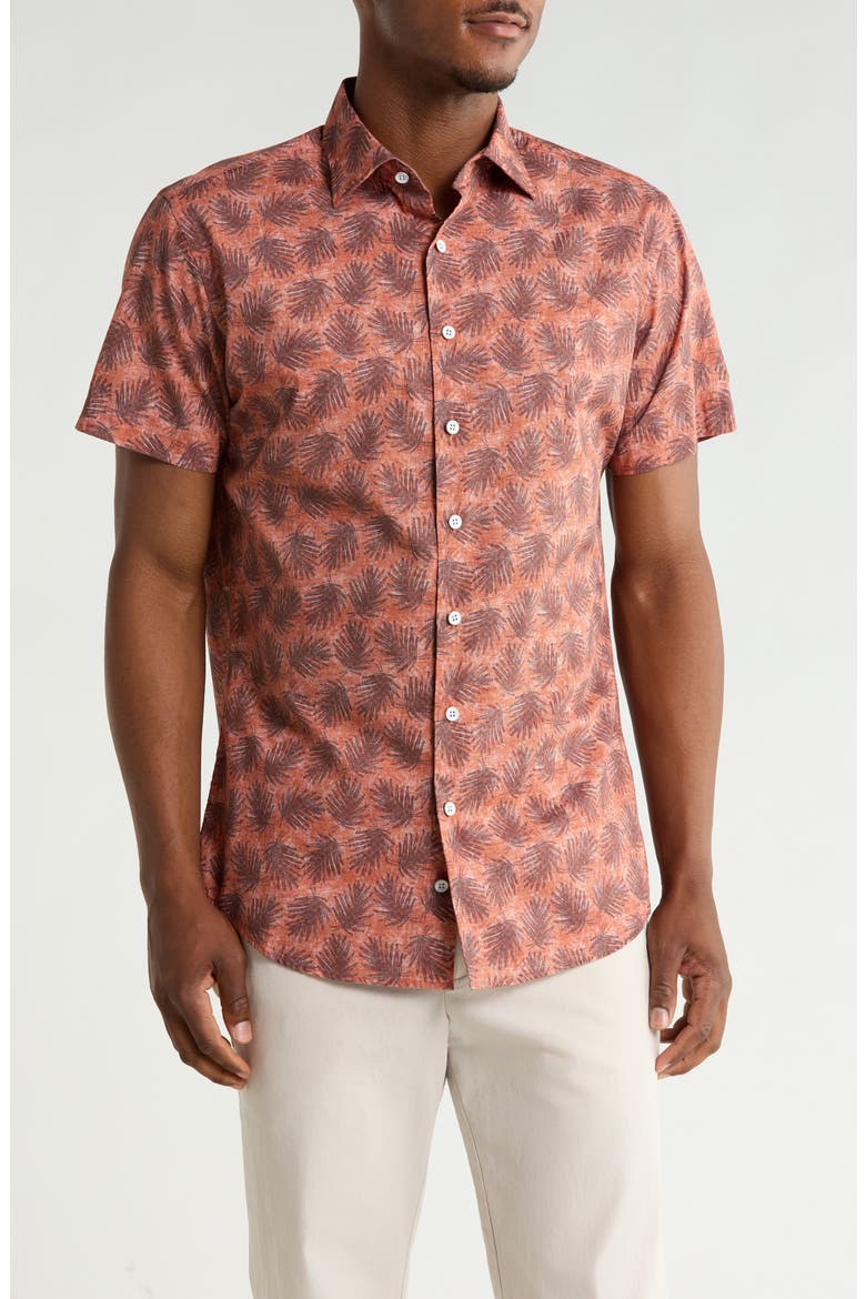 Berkely Short Sleeve Cotton Button-Up Shirt, Main, color, TERRACOTTA