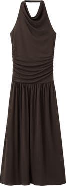 MANGO Osana Ruched Drop Waist Halter Midi Dress