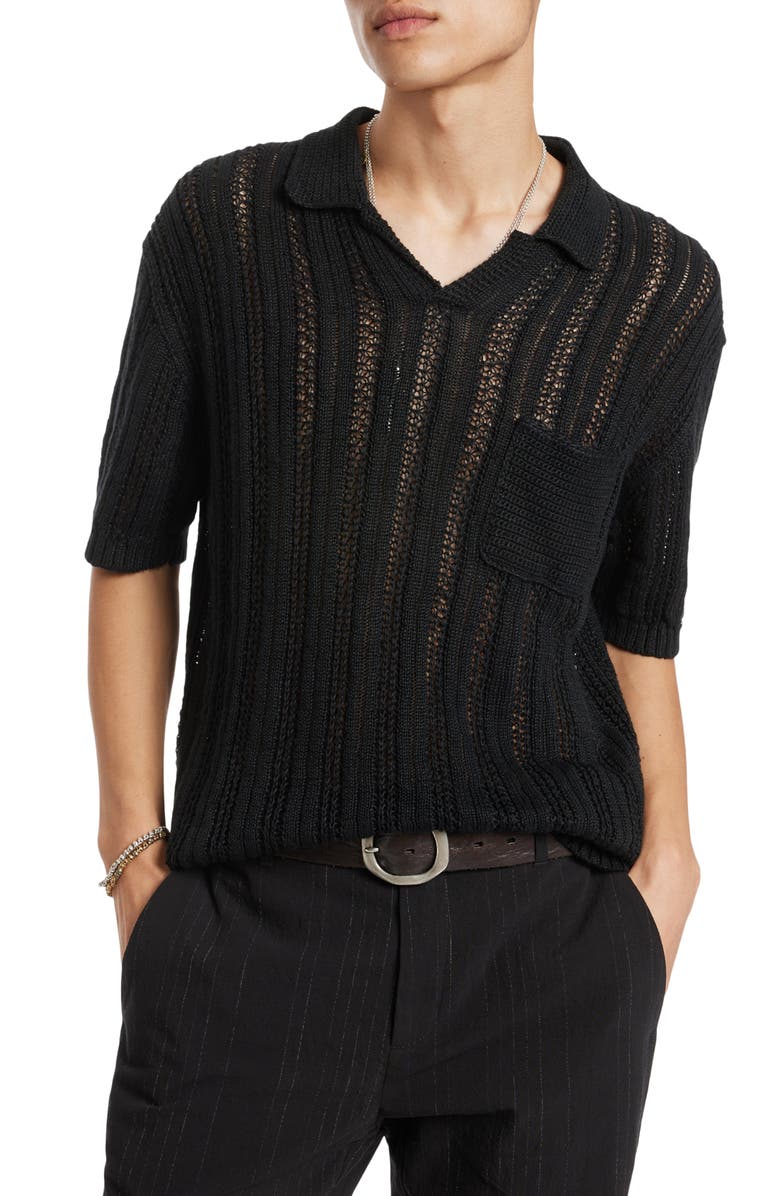 John Varvatos Odin Short Sleeve Textured Linen Sweater, Alternate, color, 