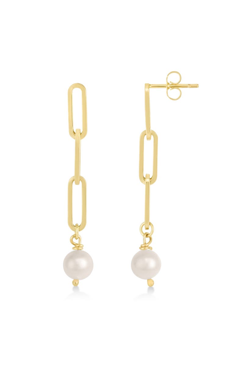 ALLUREZ Pearl Drop Paperclip Earrings 14k Yellow Gold, Main, color, White