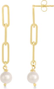 ALLUREZ Pearl Drop Paperclip Earrings 14k