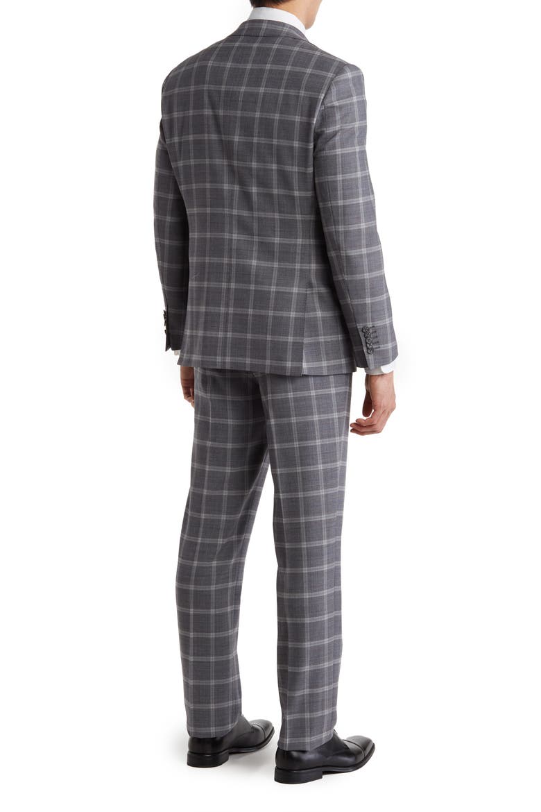 Trim Fit Windowpane Wool Blend Suit, Alternate, color, GRAY