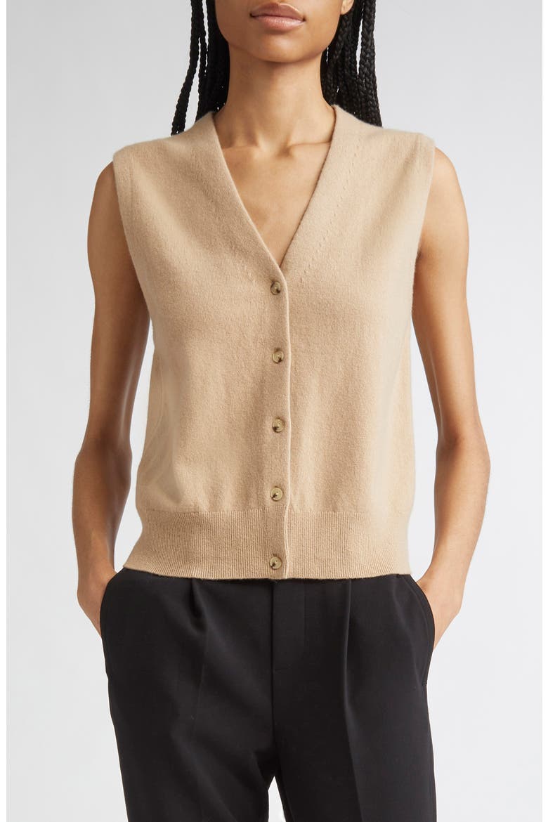 Shrunken Button Wool & Cashmere Blend Vest, Main, color, CAMEL