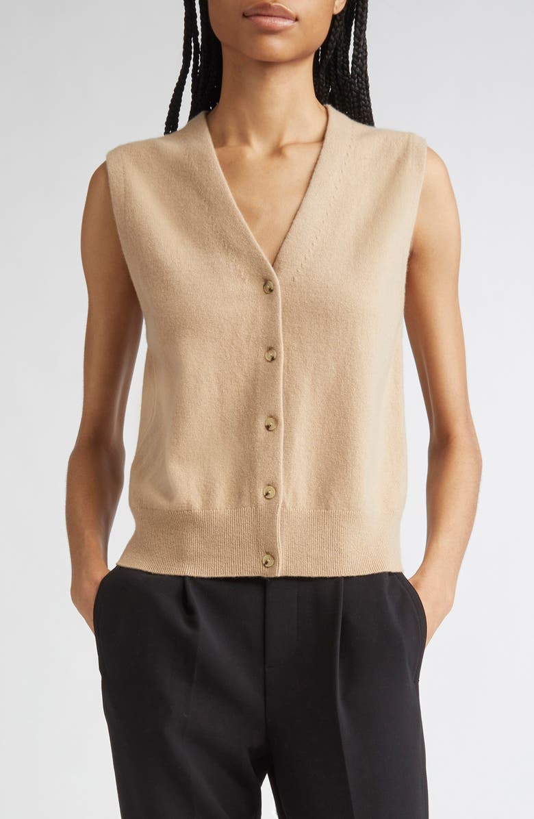 Vince Shrunken Button Wool & Cashmere Blend Vest, Main, color, Camel