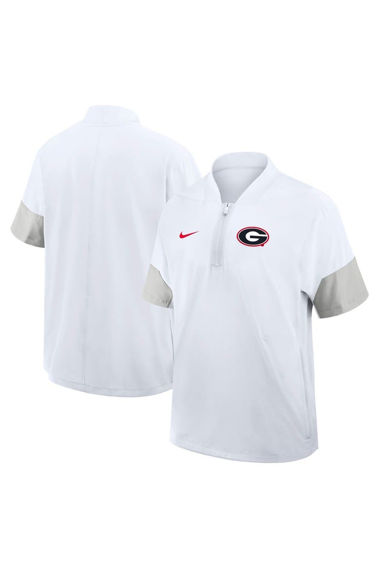 Men's Nike White Georgia Bulldogs 2025 Sideline Short Sleeve Quarter-Zip Coach Jacket, Alternate, color, White