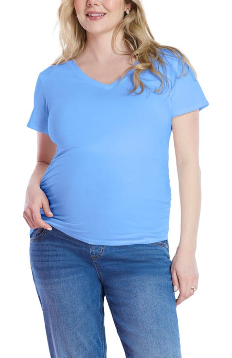 V-Neck Side-Ruched Maternity Short Sleeve Tee