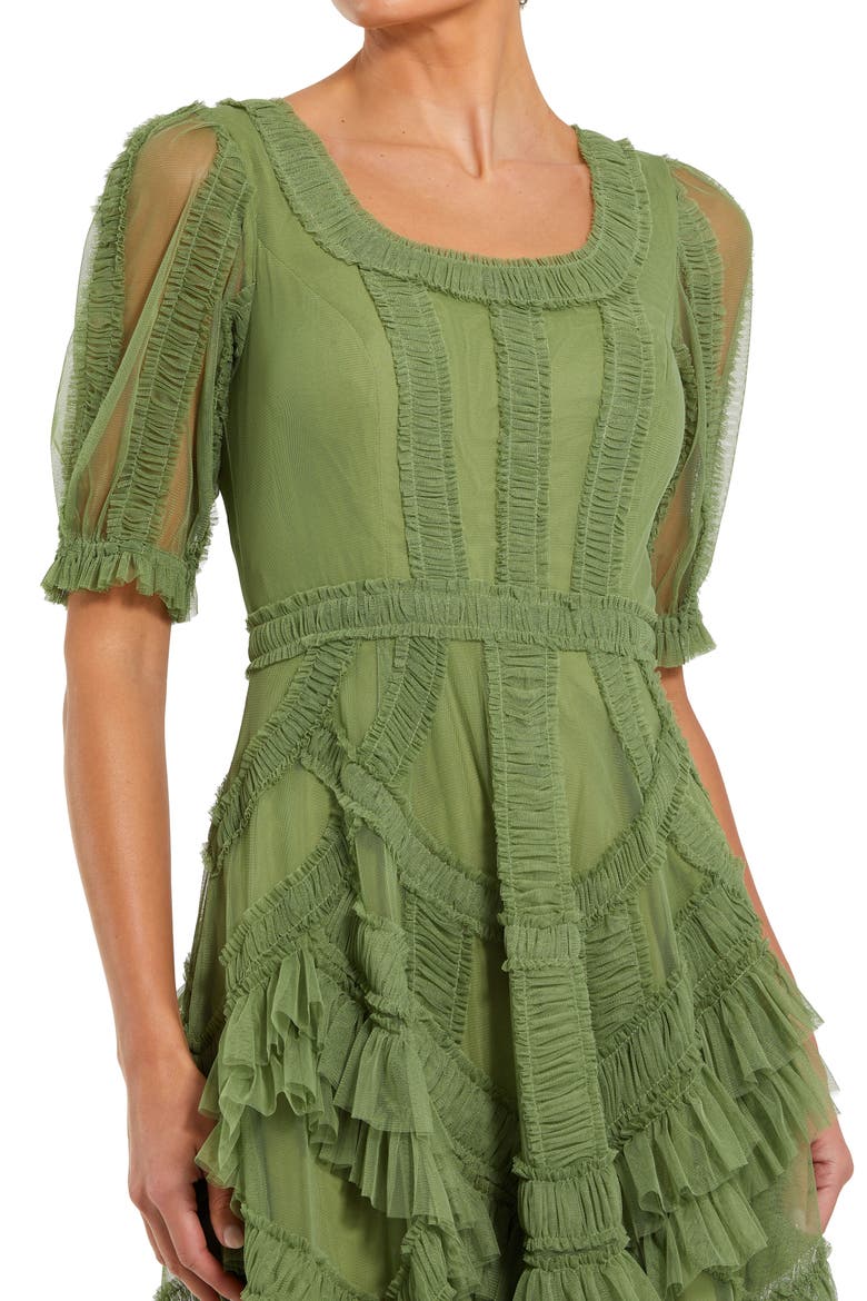 Short Sleeve Mesh Mirco Ruffle Midi Dress, Alternate, color, Moss Green