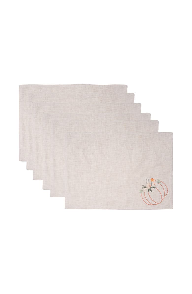 C&F Home Beige Autumn Botanical Pumpkin 100% Cotton Embroidered Set of 6 Placemats 14" x 20", Main, color, Beige