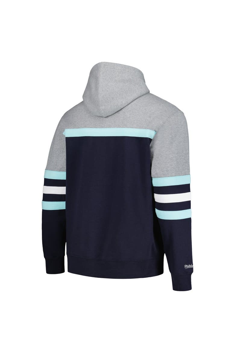 Men's Mitchell & Ness Deep Sea Blue/Gray Seattle Kraken Head Coach Pullover Hoodie, Alternate, color, Navy