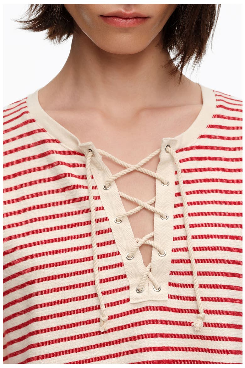 Cotton T-Shirt with Corset Detail, Alternate, color, RED