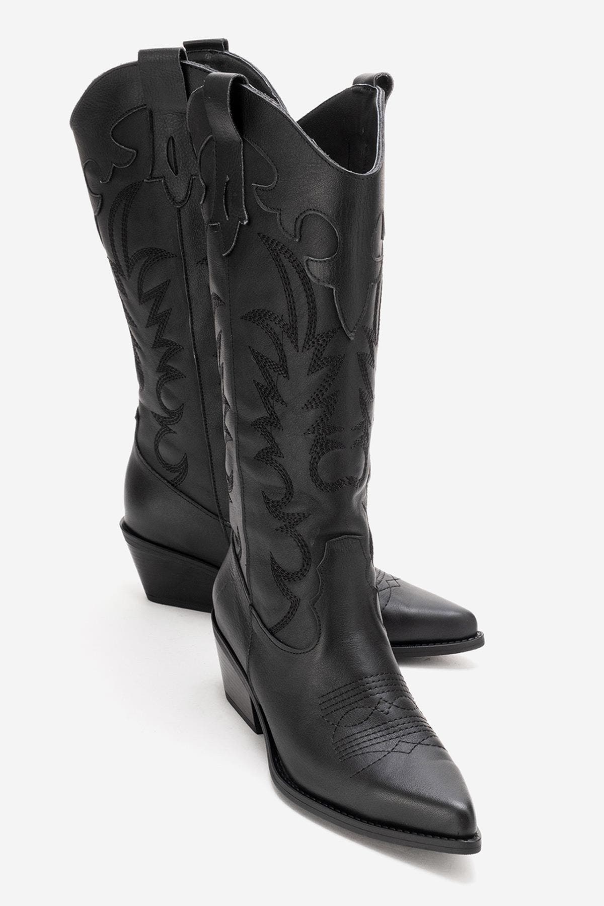 Matias Leather Block Heel Western Boot, Alternate, color, Black