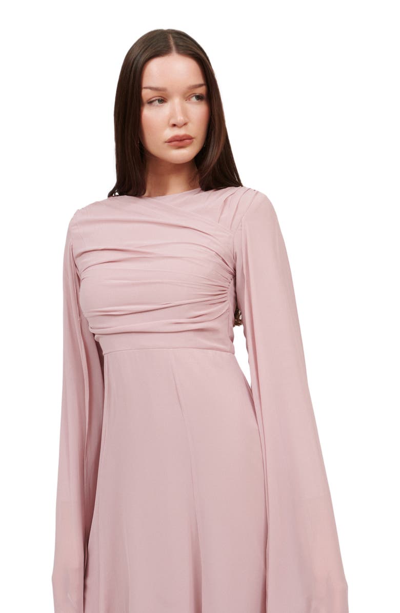 MARYISA Modest Ruffle Dress Maxi With Abstract Print, Alternate, color, Lilac