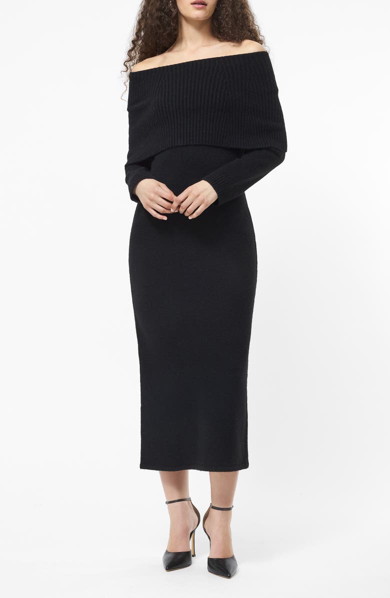 French Connection Emilia Off the Shoulder Long Sleeve Maxi Sweater Dress, Main, color, Black
