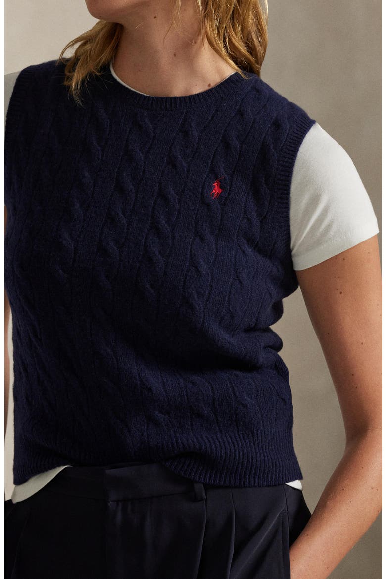 Wool & Cashmere Cable Vest, Alternate, color, HUNTER NAVY