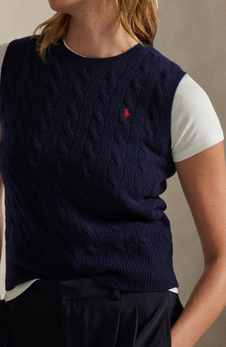 Polo Ralph Lauren Wool & Cashmere Cable Vest, Alternate, color, Hunter Navy
