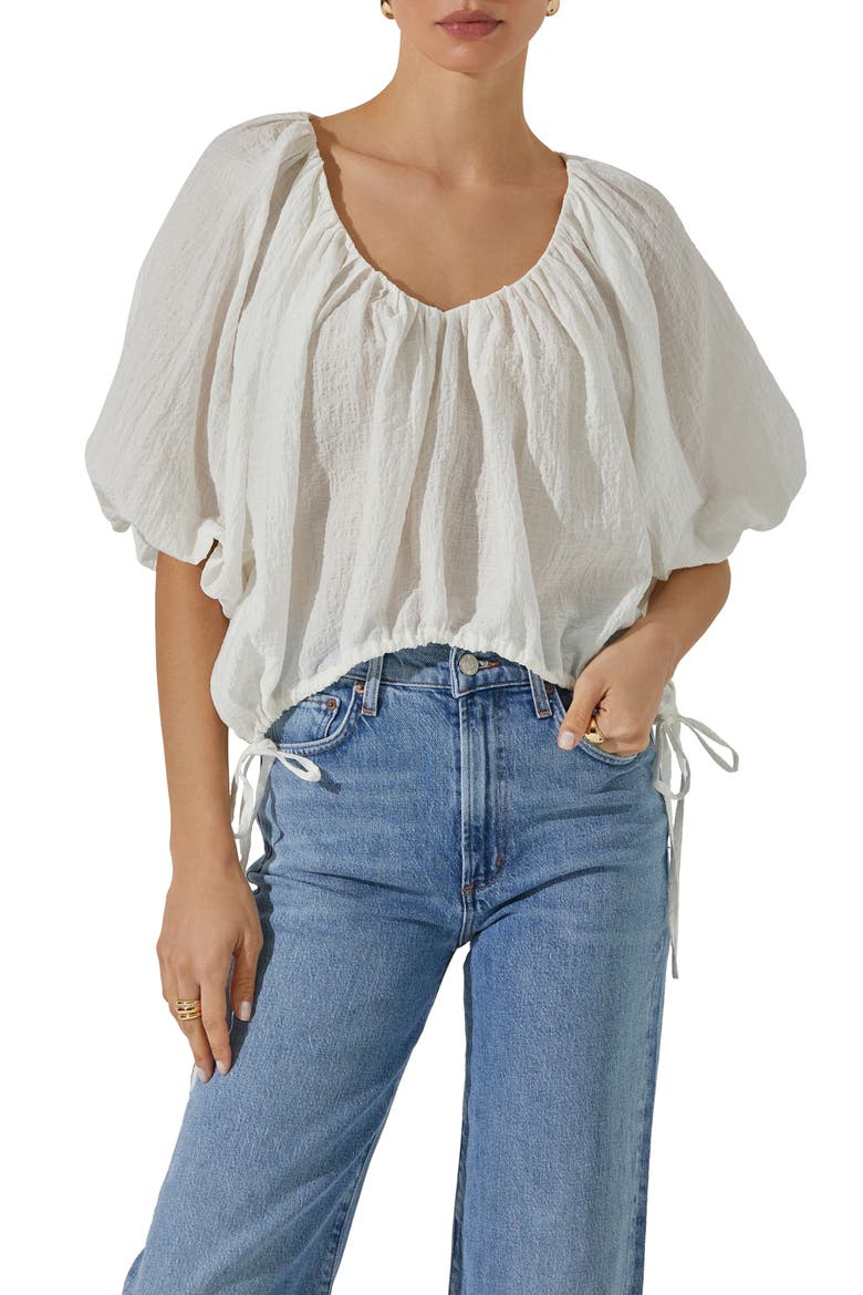 Puff Sleeve Side Tie Top, Main, color, WHITE