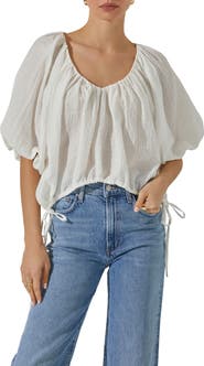 ASTR the Label Puff Sleeve Side Tie Top